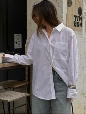 7 For All Mankind White Relaxed Button-Up Shirt